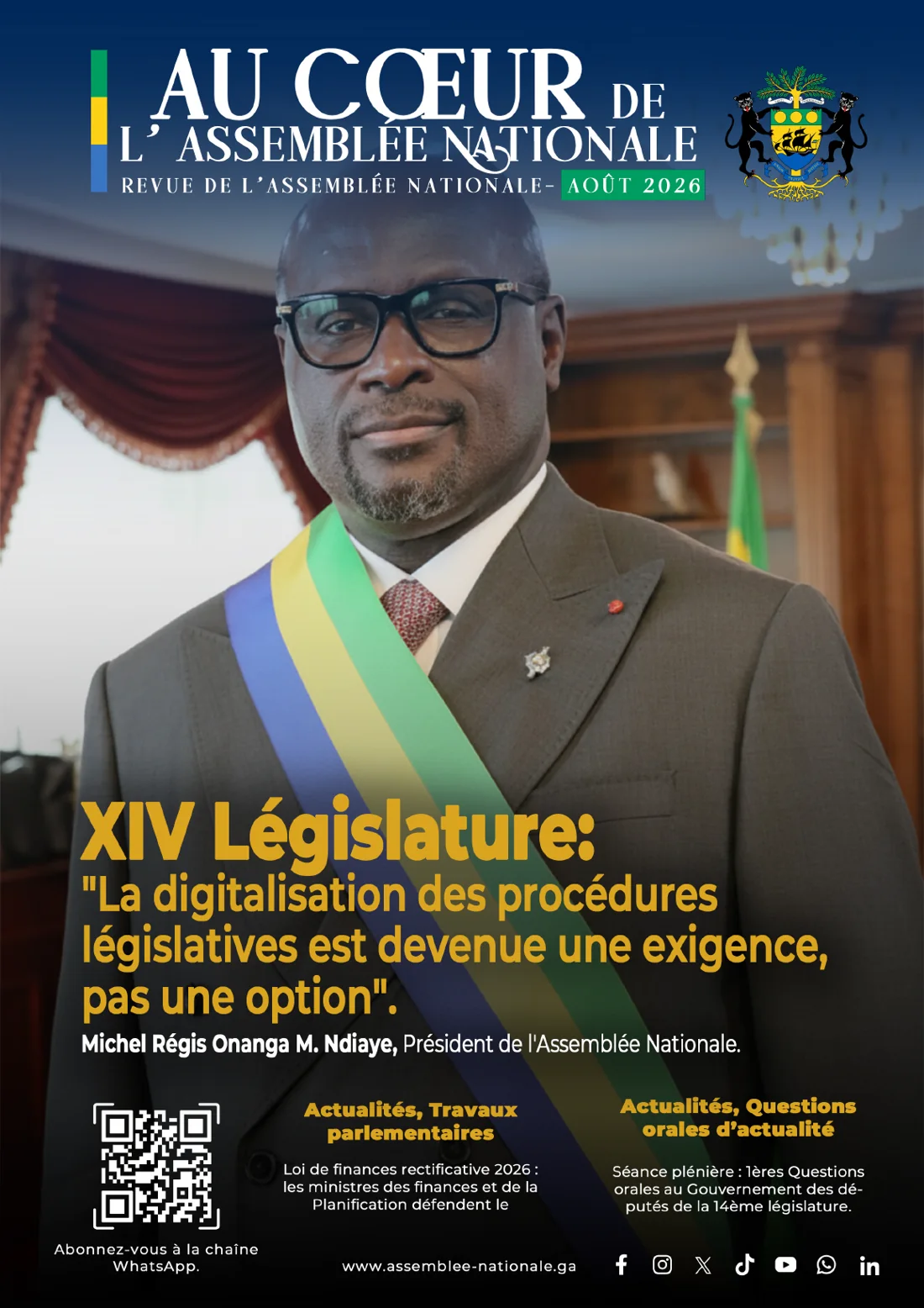 Cover of the August 2026 issue of “Au cœur de l’Assemblée Nationale”, designed, produced and printed by Cible Afrique.